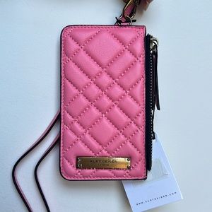 Kurt Geiger Pink Leather Quilted Card Case w/ Strap